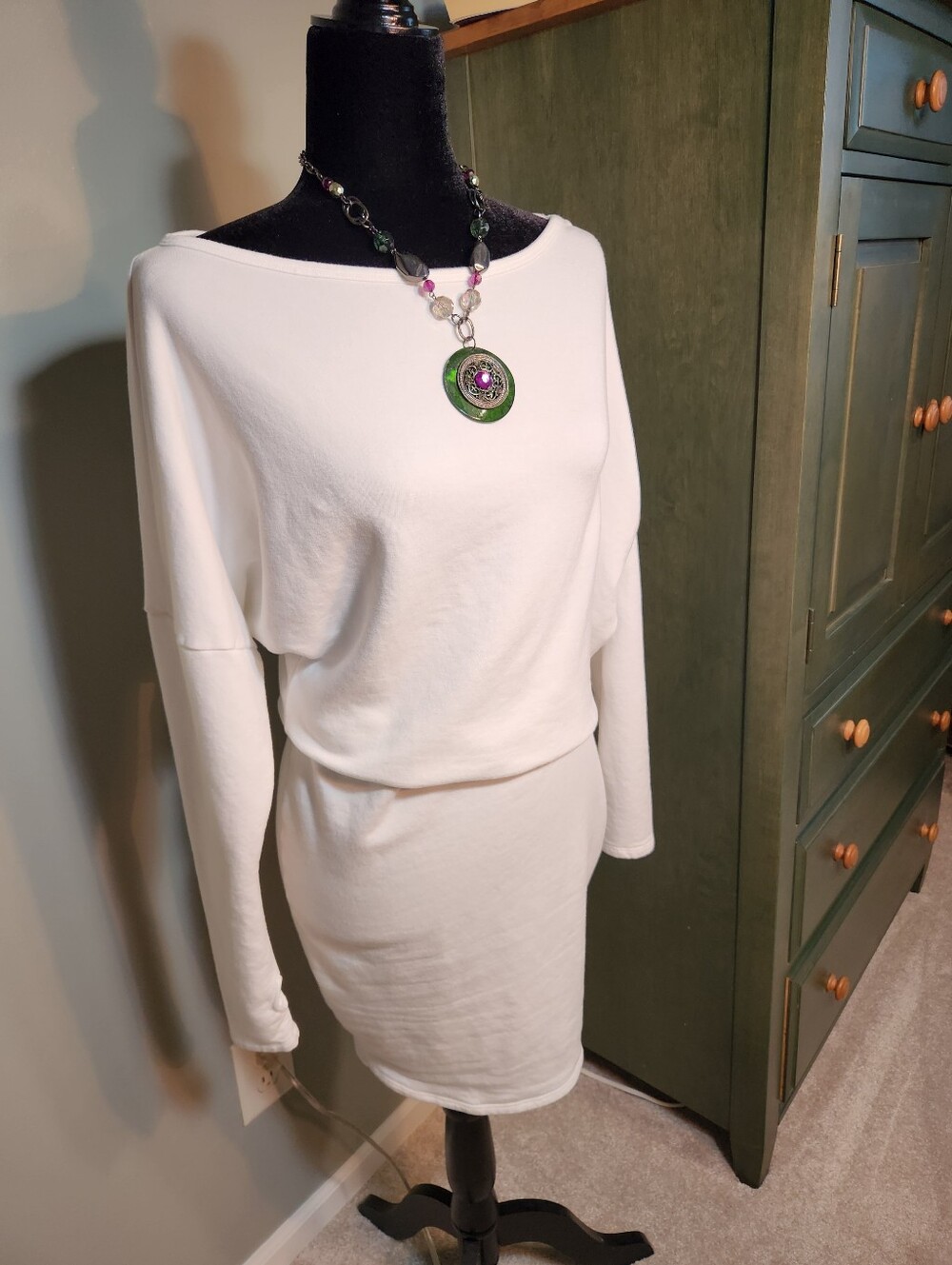 Classic White Boatneck Long-Sleeve Dress